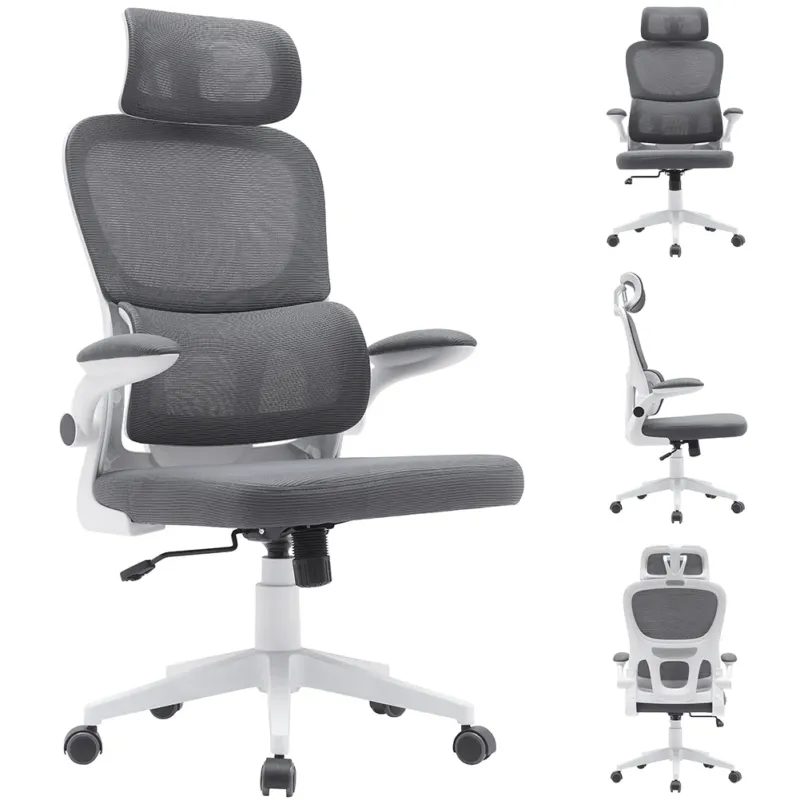 Sedia da Ufficio Tessuto Antisudore Grigio Struttura Bianca Poltrona Scrivania Vendita Finale