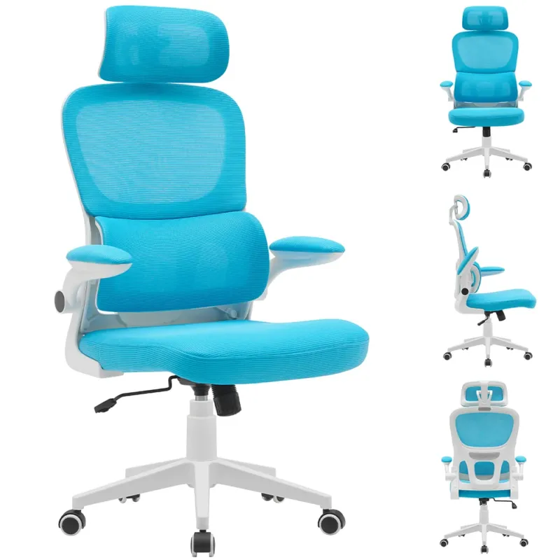 Sedia Ufficio in Tessuto Antisudore Azzurro Bianco Poltrona Scrivania Girevole Promo Stagionale