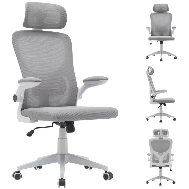 Sedia da Ufficio con Tessuto Traspirante Grigio Poltrona da Scrivania Girevole Offerta Lampo