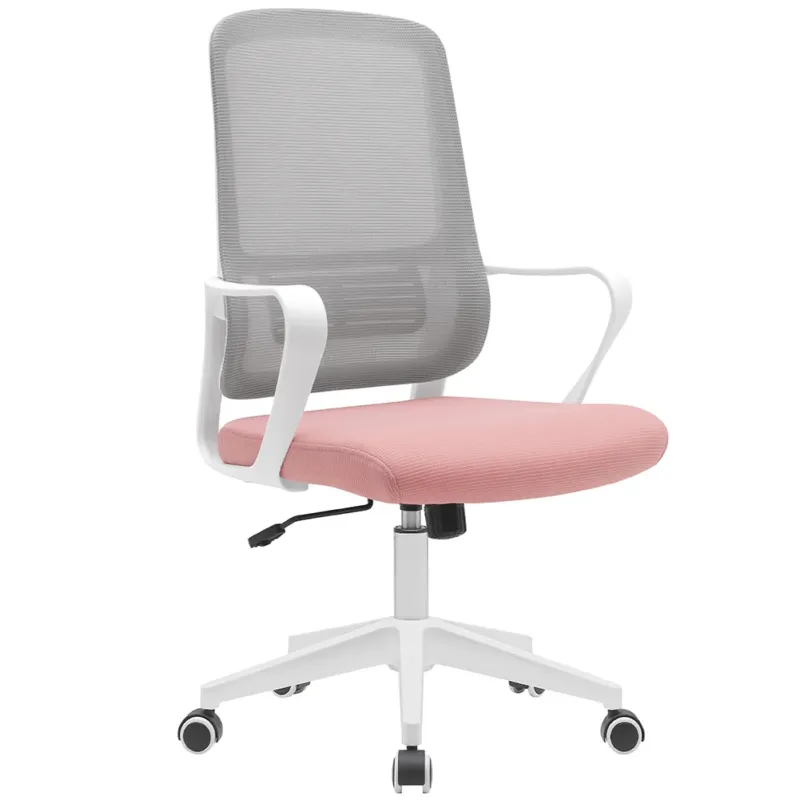 Nuovo Arrivo Sedia da Ufficio Rosa e Grigio Poltrona Scrivania Girevole Regolabile 98-108 cm