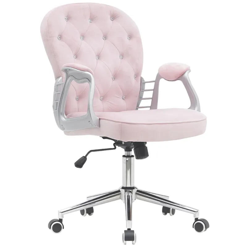 Sedia da Ufficio in Velluto Rosa Poltrona Imbottita da Scrivania con Ruote Vendita Finale