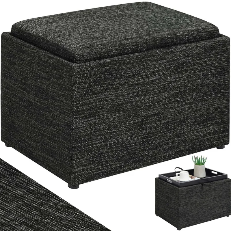 Pouf Contenitore Poggiapiedi Tessuto Grigio Sgabello Seduta Scomparto Versatile Vendita Finale