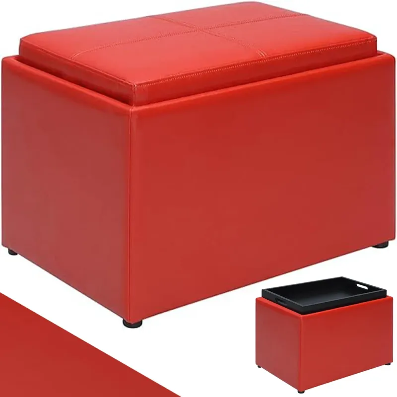 A Buon Prezzo Pouf Contenitore Poggiapiedi Ecopelle Rosso Sgabello Seduta Scomparto Versatile