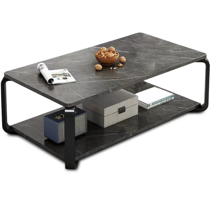 Prezzo Ridotto Tavolino Basso da Caffè a 2 Livelli Design Luxury Effetto Marmo Nero e Grigio