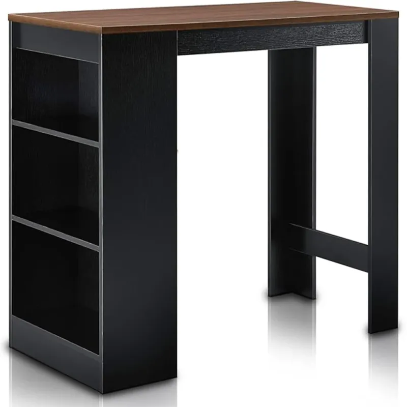 Offerta Speciale Consolle Tavolo Alto da Bar 3 Ripiani Tavolino Nero e Noce Penisola Cucina