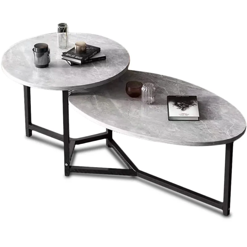 Tavolino Basso da Caffè 2 Ripiani Luxury Effetto Marmo Grigio Tavolo da Salotto Pagamento Sicuro