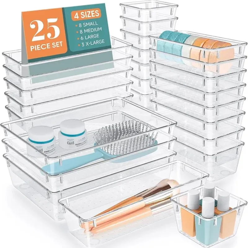 Compra Adesso Set 25 Pezzi Organizer per Cassetti in Plastica Trasparente Divisorio Salvaspazio