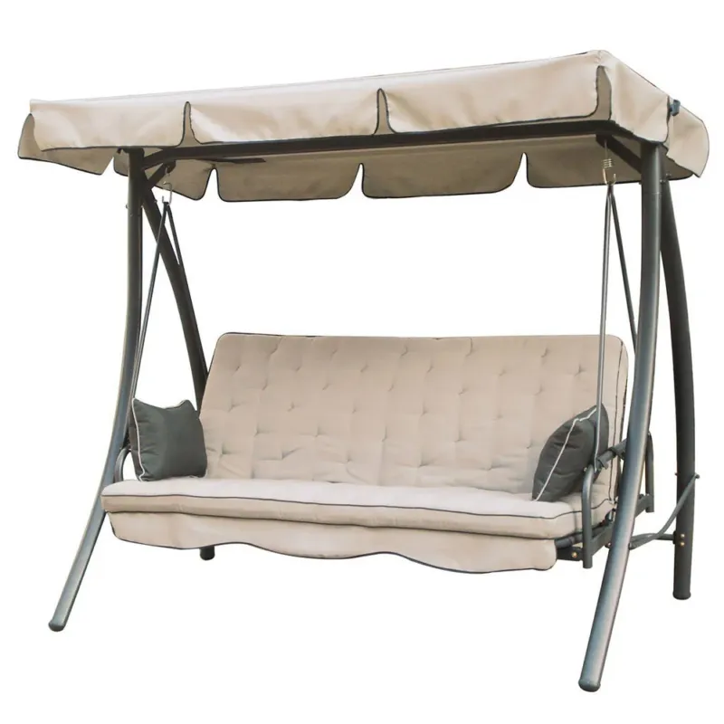 Dondolo Grande Giardino 3 Posti Reclinabile Letto Altalena Panama Tessuto Beige Pagamento Sicuro