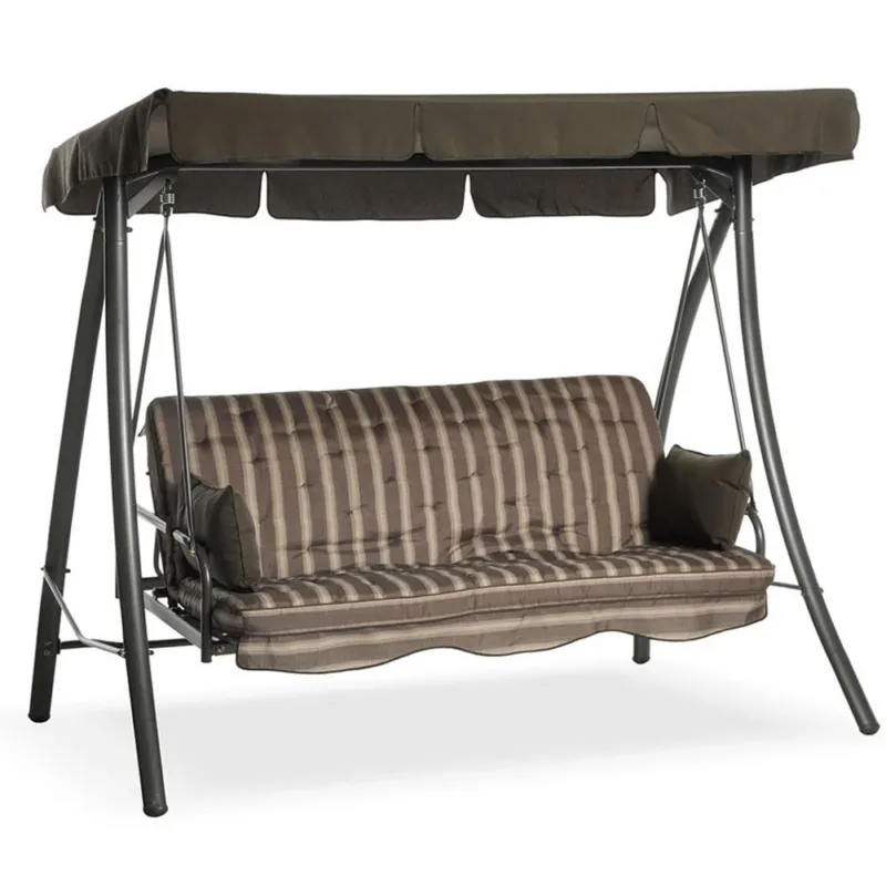 Dondolo Grande Giardino 3 Posti Reclinabile Letto Altalena Colore Moka Rigato Nuova Collezione
