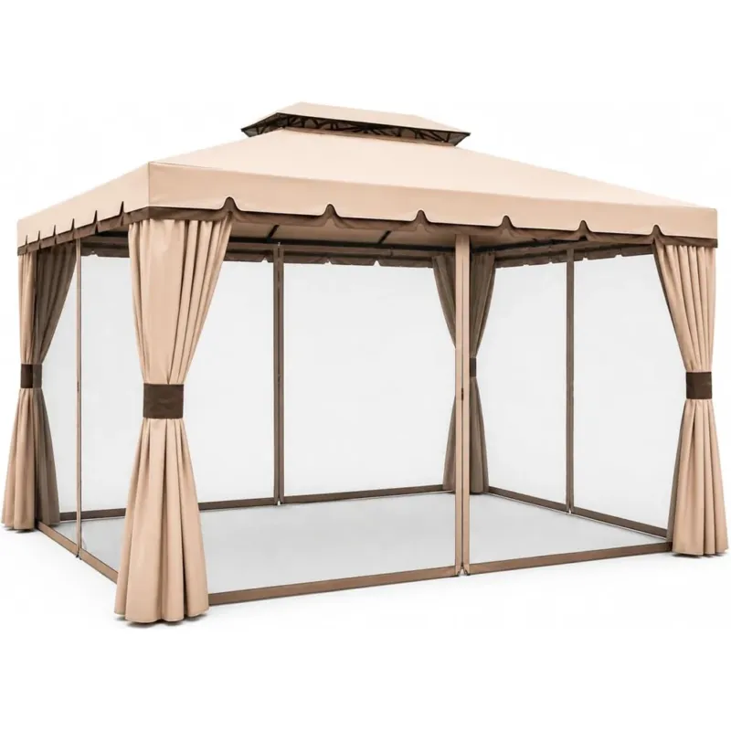 Economico Gazebo Royal 3X4 Metri In Alluminio Impermeabile Zanzariera Antipioggia Moka