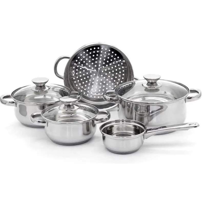 Batteria di Pentole Set 8pz Acciaio Inox Coperchi Vetro Triplo Fondo Induzione Compra Adesso