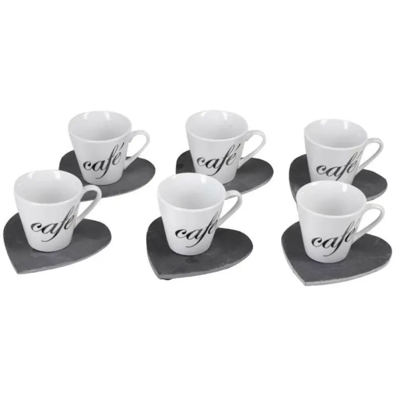 Miglior Prezzo Servizio Set 6 Tazzine da Caffe Tazzina in Ceramica con Piattino Cuore Ardesia
