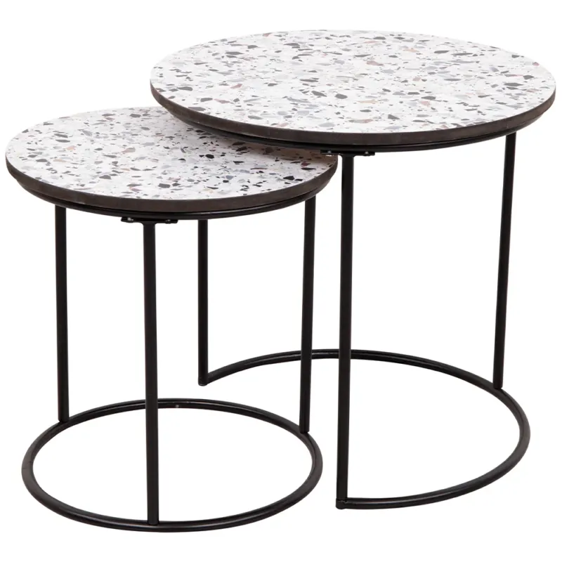 Set 2 Tavolini ad Incastro Effetto Marmo Struttura in Metallo Nero e Piano MDF Compra Adesso