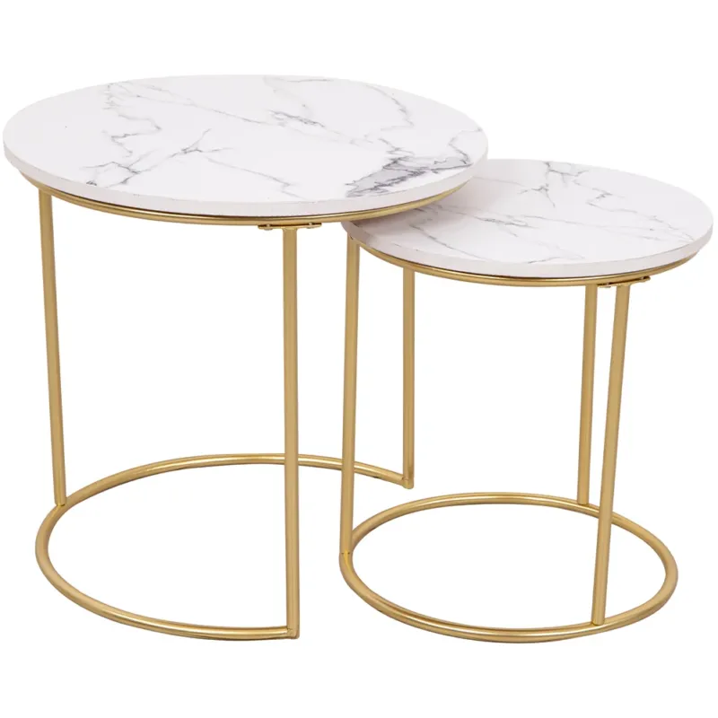 Set 2 Tavolini ad Incastro Effetto Marmo Struttura in Metallo Oro e Piano MDF Offerta Lampo