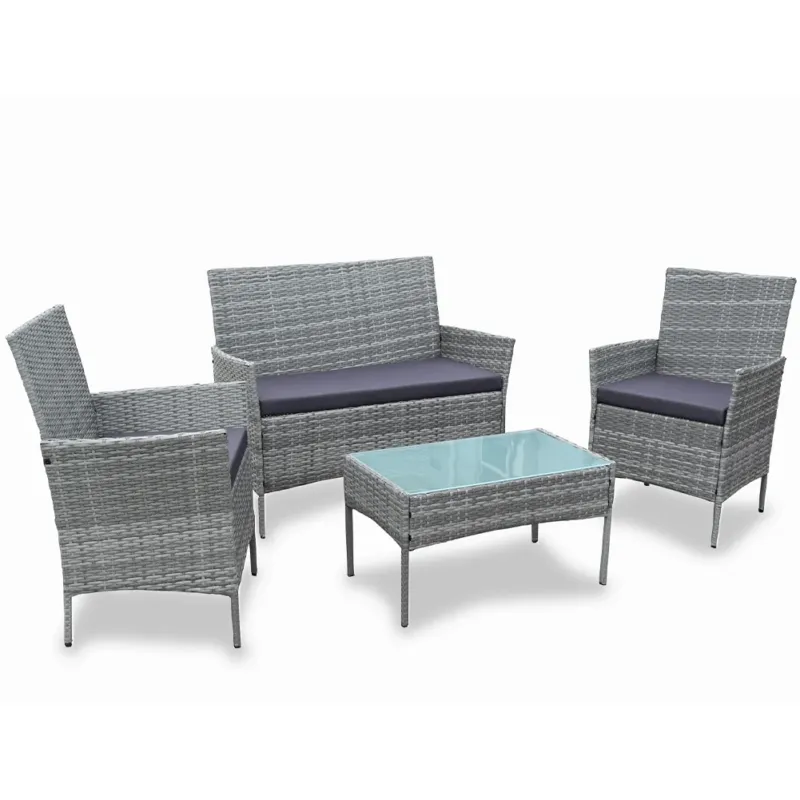 Set Salotto Completo Divano Poltrone Tavolino Poly Rattan Arredo Giardino Grigio Compra Adesso