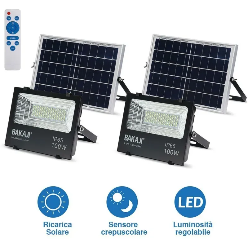 Set 2 Fari LED 100W Pannello Solare Luce Esterno Dimmerabile 1000lm + Telecomand Acquista Ora