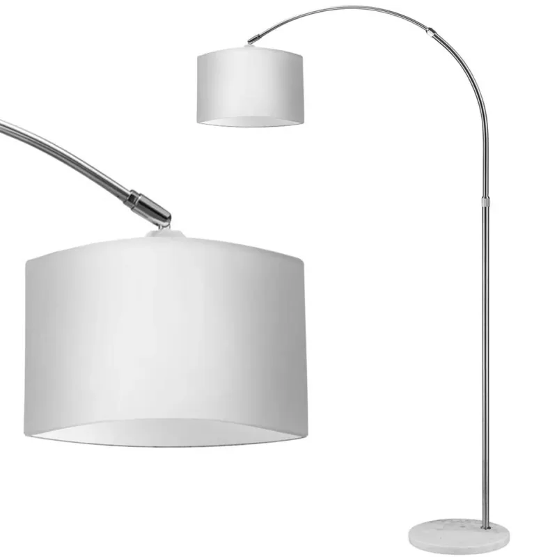 Lampada Arco Piantana Terra Design Moderno Metallo Paralume Tessuto E27 Bianco Reso Gratuito