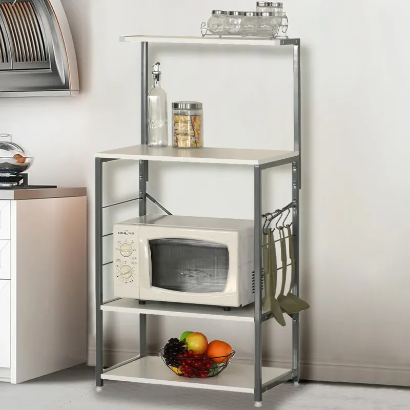 Scaffale Organizer da Cucina in Legno e Metallo 3 Ripiani 1 Mensola 60x40x123 cm Solo Oggi