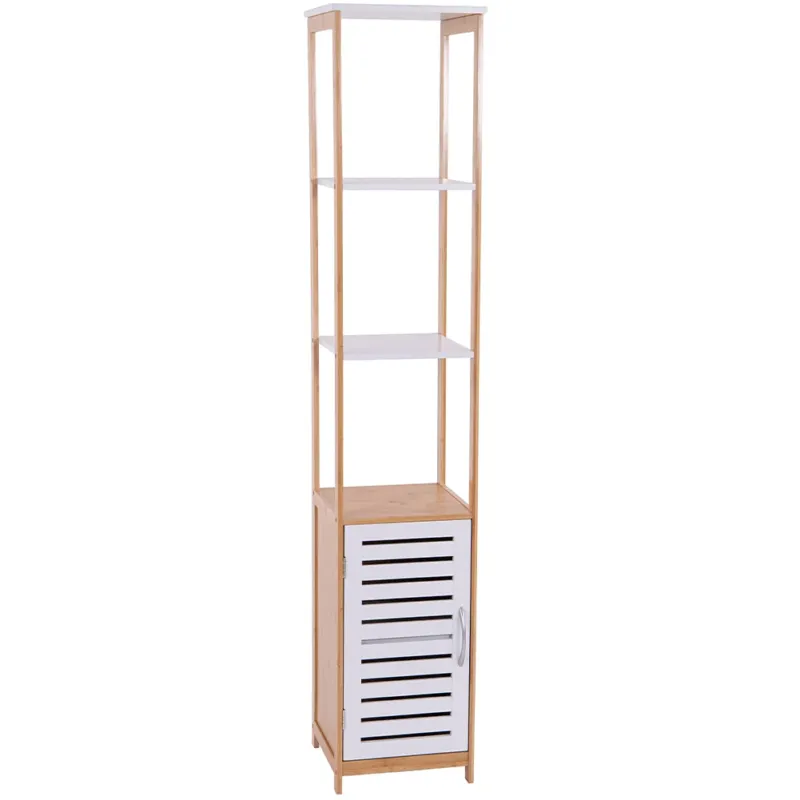 Sconto Mobiletto Bagno a Colonna con 3 Ripiani Bianco e Naturale Salvaspazio 30x156 cm