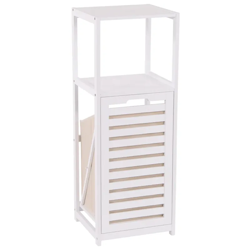 Mobiletto con Cesto Porta Biancheria Multiuso da Bagno Bianco 2 Ripiani e 1 Anta Promozione