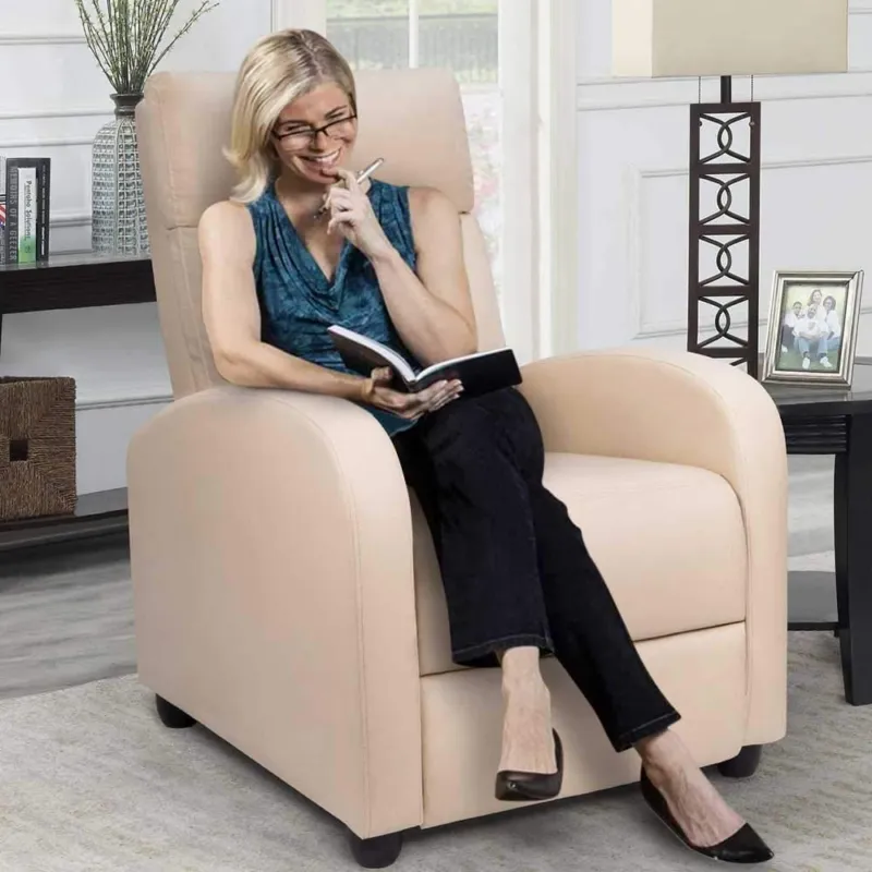 Bestseller Poltrona Reclinabile Push-Back Manuale Anziani Imbottita Relax Casa Pelle Beige