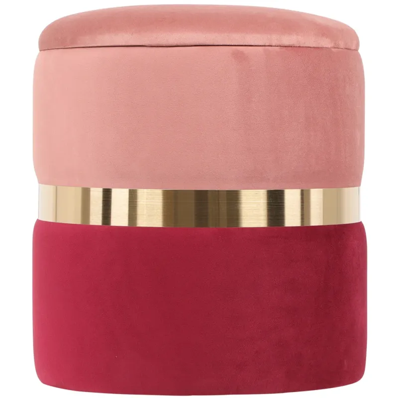 Promozione Esclusiva Pouf Contenitore in Velluto 42x37 cm Poggiapiedi Capiente Colore Borgogna e Rosa