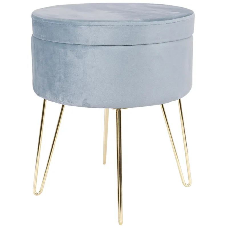 Quantità Limitata Pouf Contenitore in Velluto Poggiapiedi con 4 Gambe in Oro 37,5 x 45 cm Grigio