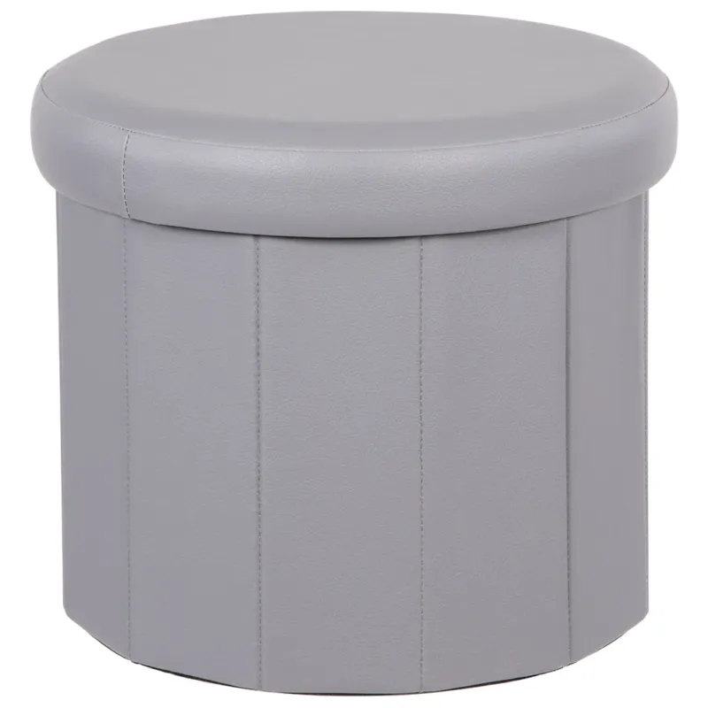 A Buon Prezzo Pouf Contenitore in Ecopelle Salvaspazio Poggiapiedi Grigio Rotondo 38 x 33,5 cm