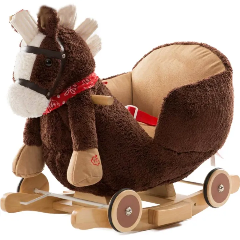 Cavallo a dondolo in legno con ruote Poni Cavalluccio Poltroncina Marrone Scuro Di Tendenza