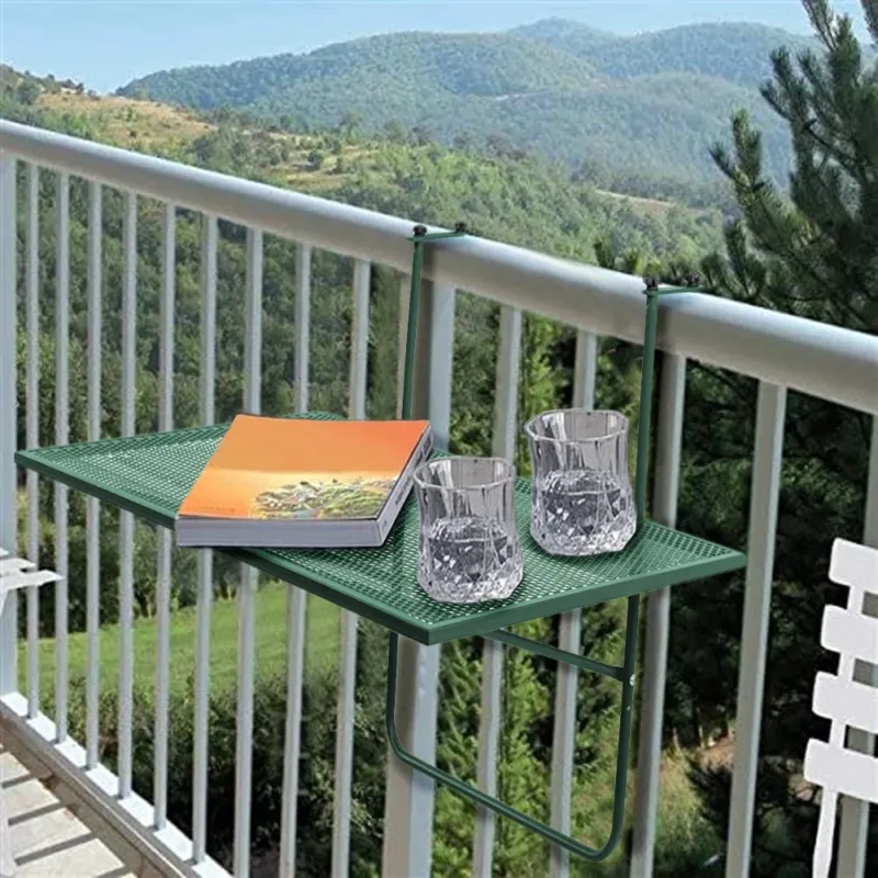 Tavolino Ribaltabile da Balcone Tavolo con Ganci per Ringhiera da Esterno Verde Di Tendenza