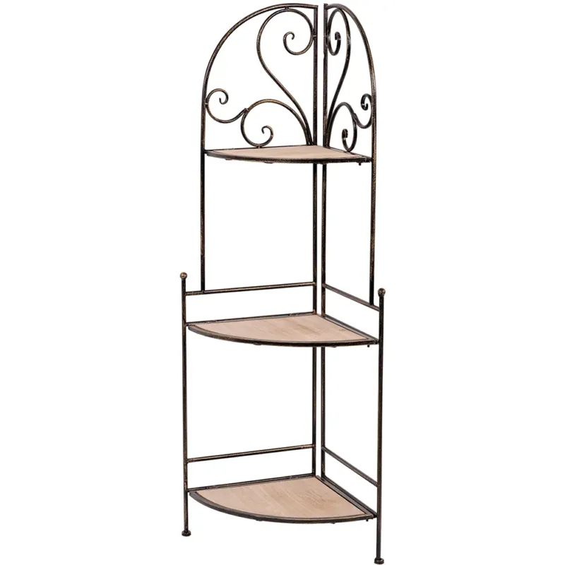 Offerta Del Giorno Scaffale Angolare 3 Ripiani Metallo e MDF Angoliera Portapiante Design Classico