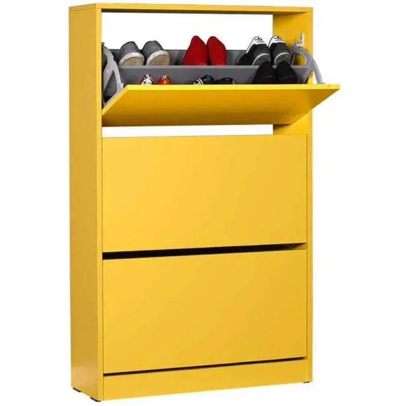 Scarpiera 3 Ante Ripiani Doppia Profondita Melamina 73X119X26 cm Colore Giallo Compra Online