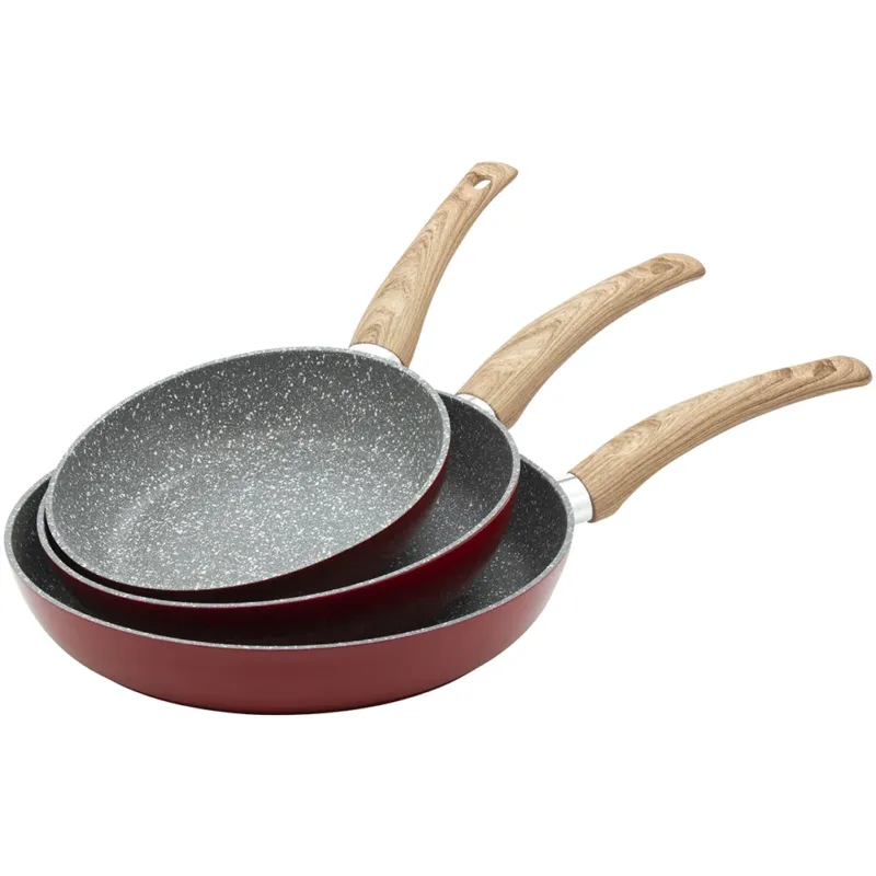 Nuovo Arrivo Set 3 Padelle Alluminio 20-24-28cm Padella Antiaderente Manico Ergonomico Rosso