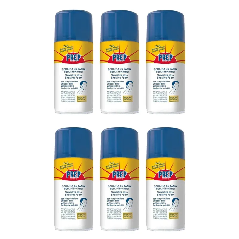 Novità Set 6 Prep Schiuma Da Barba Pelli Sensibili Promo Pack Confezione Da 6 Pezzi