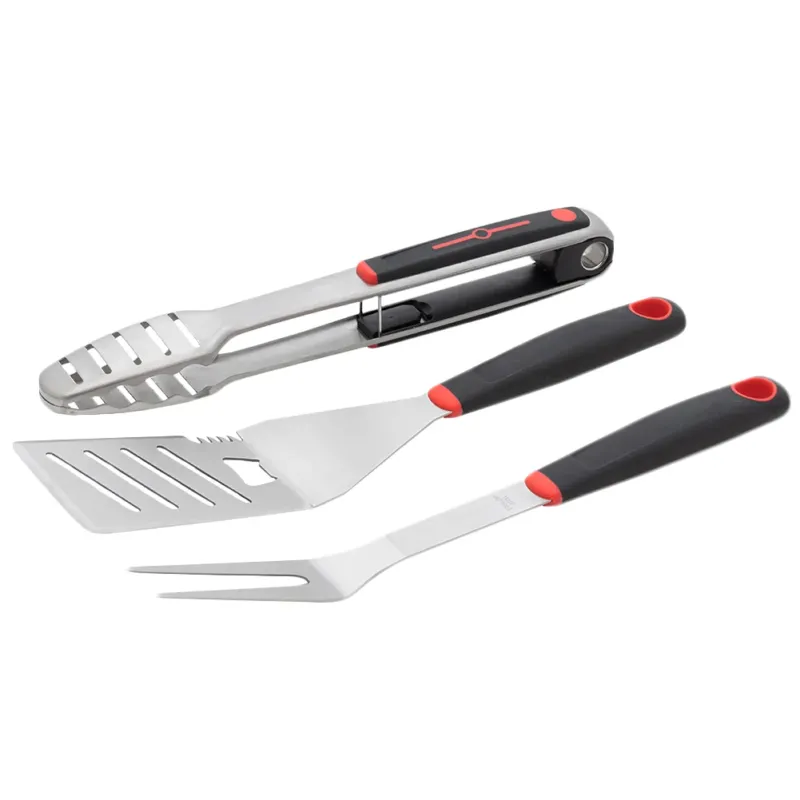 Set 3 Utensili Barbecue Forchettone Pinza Spatola Acciaio Inox Manico Soft Touch Novità