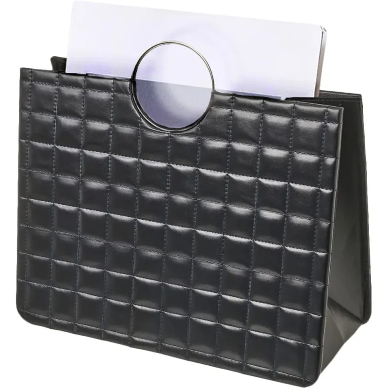 Offerta Lampo Portariviste Borsa in Ecopelle Nero Manici di Metallo Argentato 38 x 35 x 16 cm