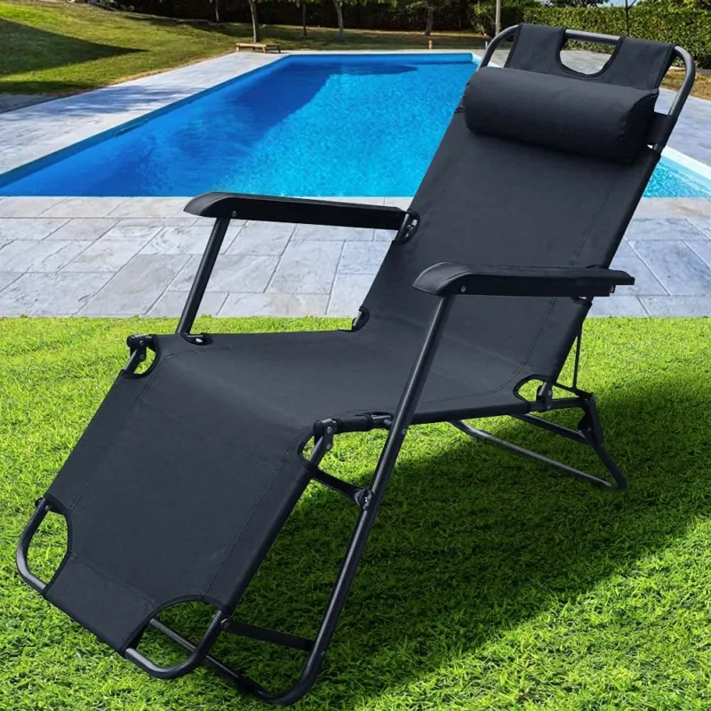 Saldi Sedia Poltrona Esterno Giardino Reclinabile a Lettino Prendisole Pieghevole Nero