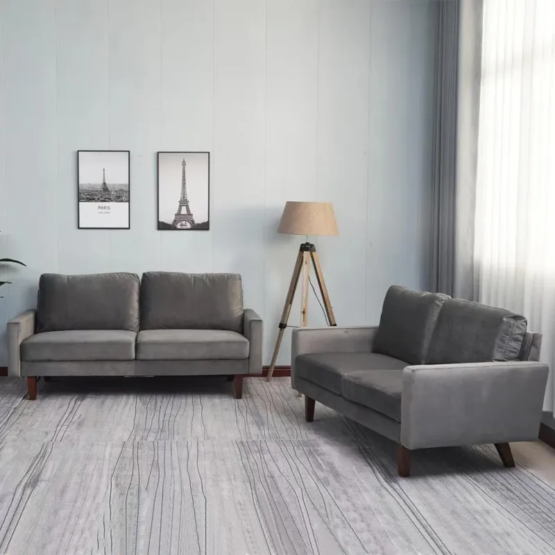 Offerta Del Giorno Set 2 Divani in Velluto Divano e Divanetto per Salotto con Gambe di Legno Grigio