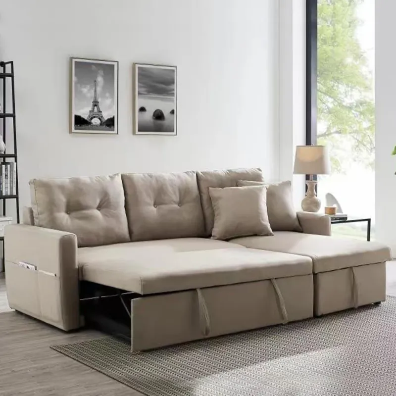 Nuovo Arrivo Divano Letto Angolare 3 Posti con Penisola Contenitore 2 Cuscini Inclusi Beige