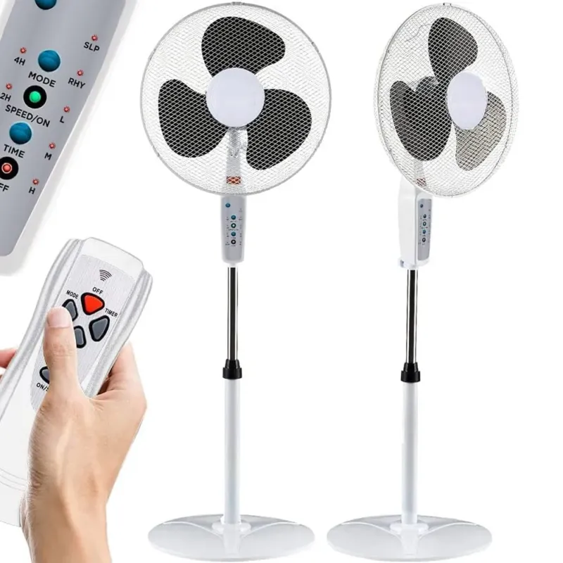 Spedito Oggi Ventilatore a Piantana Base Tonda con Telecomando 50W Bianco 3 Velocità + Timer