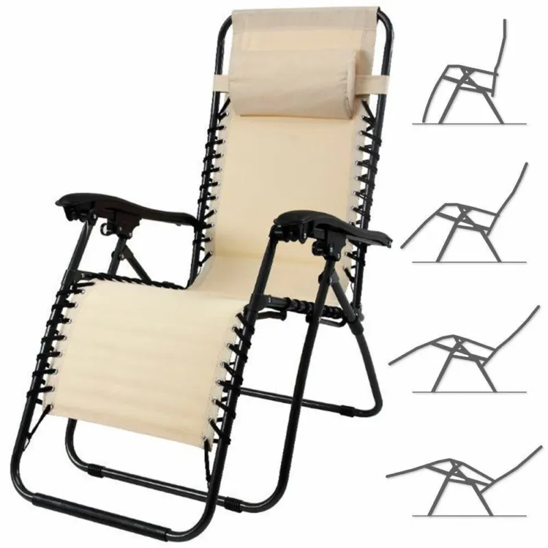 Sedia da Giardino Poltrona Relax Pieghevole Gravita Zero Acciaio Oxford Beige Direttamente Dal Produttore