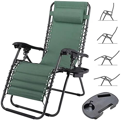 Sedia Poltrona Giardino Gravita Zero Pieghevole Acciaio Oxford con Vassoio Verde Subito Disponibile