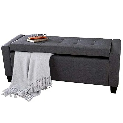 Occasione Cassapanca Pouf Contenitore Panca Sgabello Poggiapiedi in Tessuto Grigio Scuro