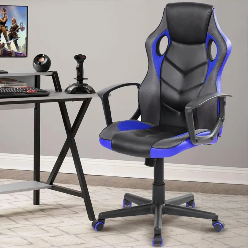 Sedia Poltrona Gaming Scrivania Ufficio Casa Regolabile Girevole Direzionale Blu Reso Gratuito