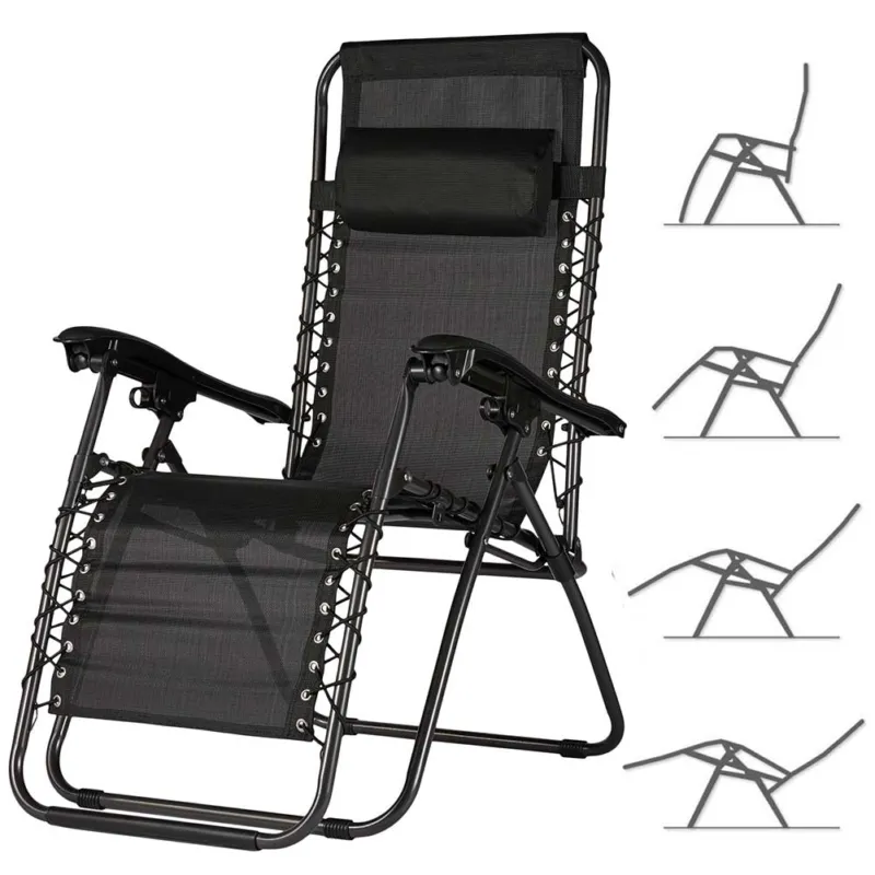 Sedia da Giardino Poltrona Relax Pieghevole Gravita Zero Acciaio Texilene Nero Super Prezzo