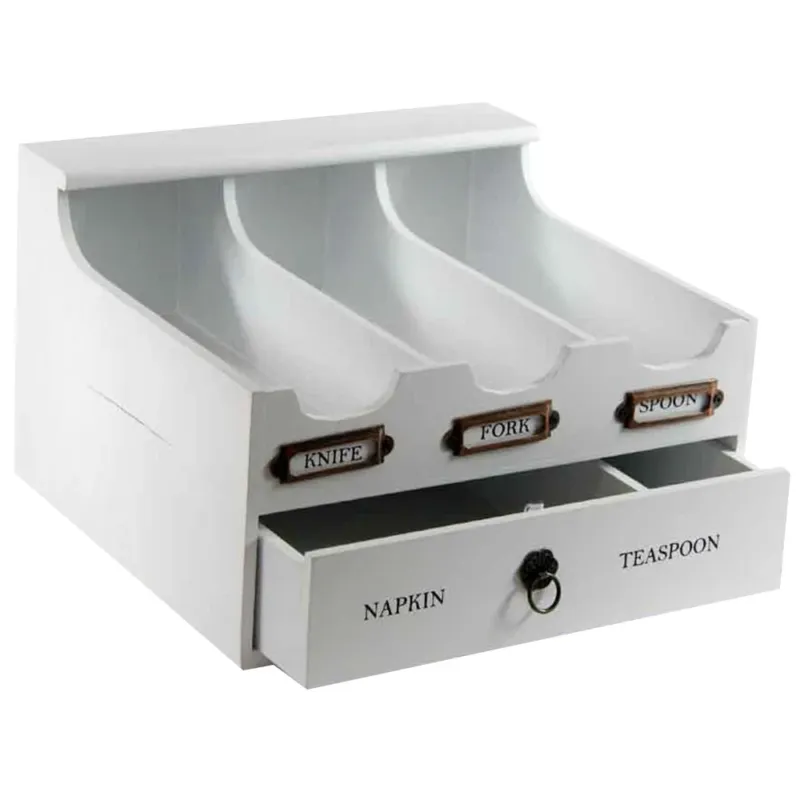 Nuovo Arrivo Portaposate Cucina 3 Scomparti con Cassetto Portatovaglioli e Porta Cucchiaini