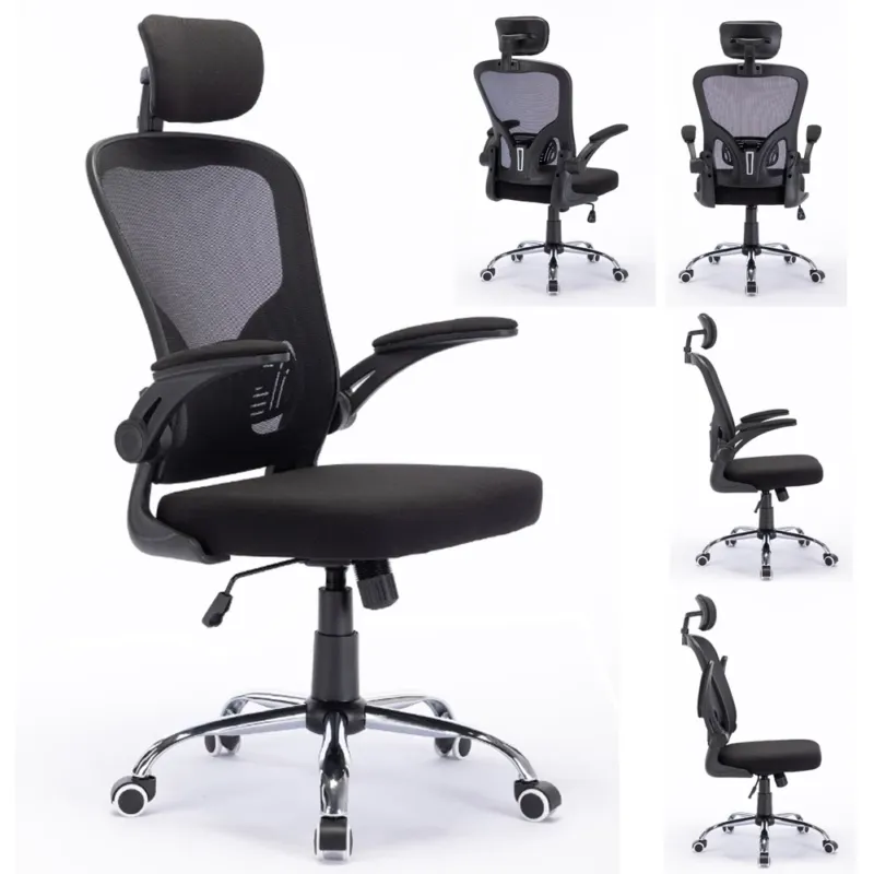 Sedia da Ufficio Ergonomica con Schienale Alto e Poggiatesta Braccioli 3D Nero Reso Gratuito