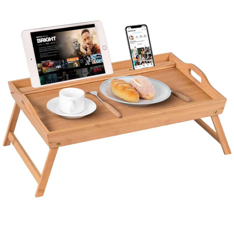 Super Prezzo Vassoio Letto Legno Bambu Colazione Supporto Porta Tablet Smartphone Pieghevole