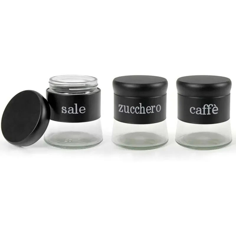 Set 3 Barattoli Porta Caffe Zucchero Sale Metallo Acciaio 400ml Accessori Cucina Occasione