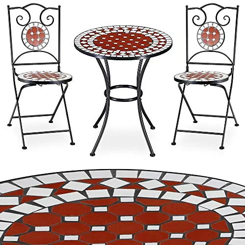 Set Tavolo + Sedie Pieghevoli Mosaico Arredo Esterno Giardino Metallo Terracotta Offerta